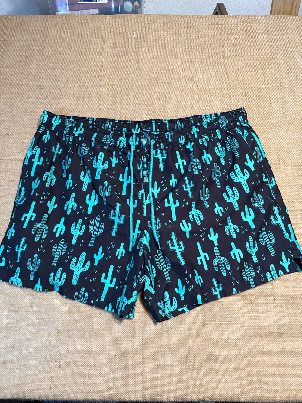 George Black Swim Trunks with Teal Cactus Print